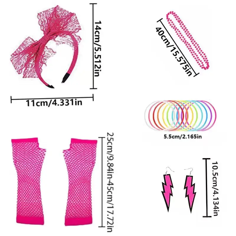 Akcesoria lata 80. Damska koronkowa opaska na głowę Kolczyki Rękawiczki z siatki Naszyjnik Bransoletka na imprezę retro w stylu lat 80. Halloween
