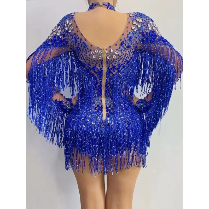 Hot Sale European and American Nightclubs Party Long Sleeve Rhinestone Tassel Bodysuit Costumes