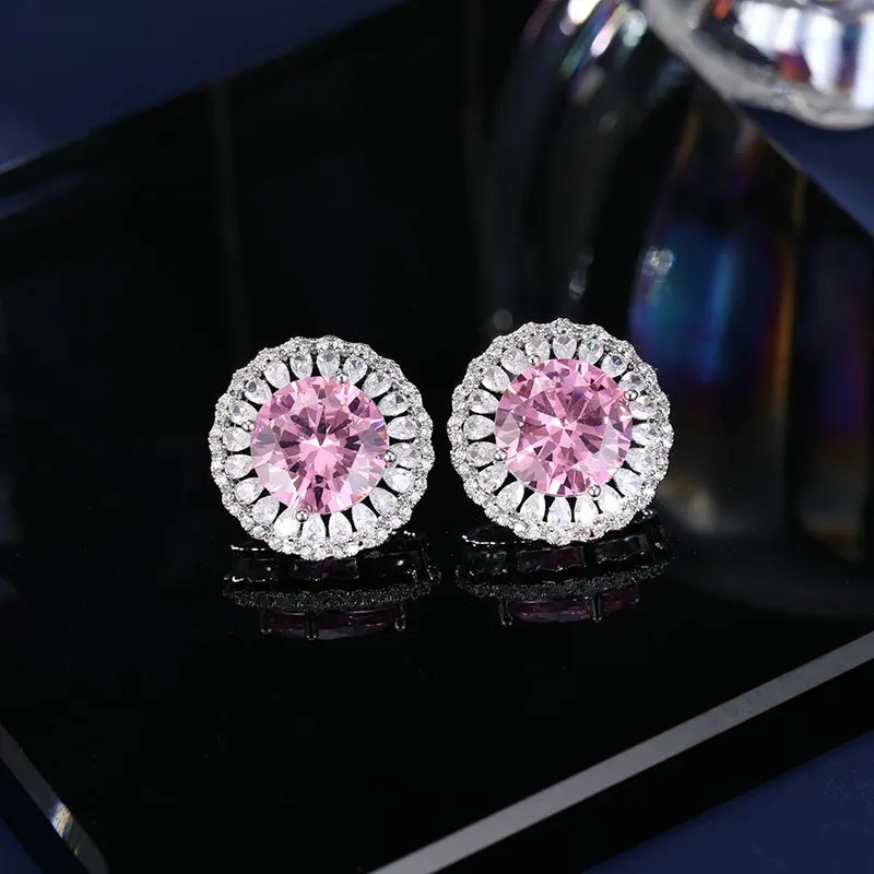 

s925 Silver needle simple Flower round zirconia earrings, high-end, super shiny, sweet and versatile stud earrings