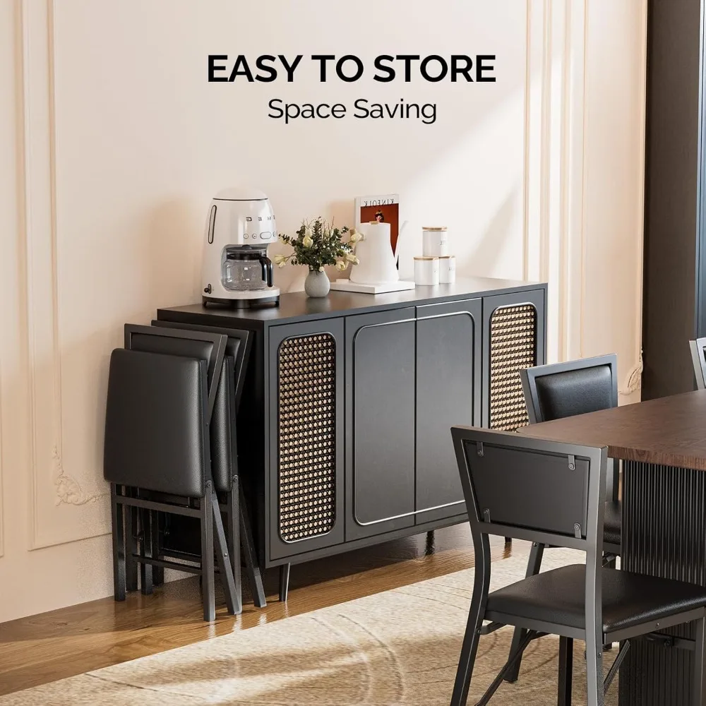 كراسي تناول الطعام المبطنة القابلة للطي من فينجلي، معدن شديد التحمل، موفرة للمساحة، مجموعة من 4 قطع، أسود