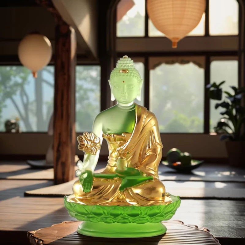 Handmade gold leaf Buddha statue glass crystal lost wax casting luxury meditation art work hotel spa yoga studio