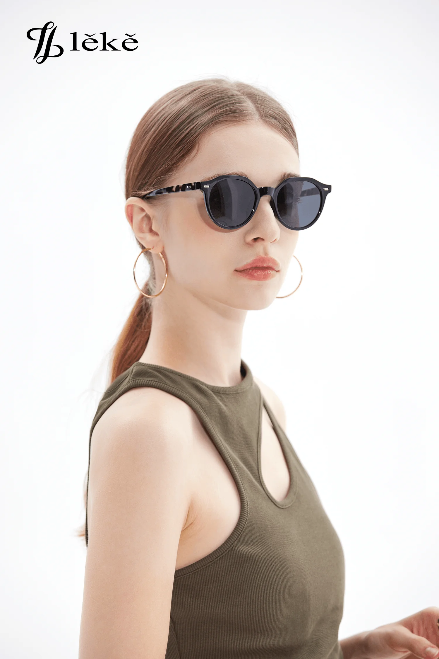 

LEKE 2024 New Polarized Sunglasses Round Frame Women's Sunglasses Show Temperament