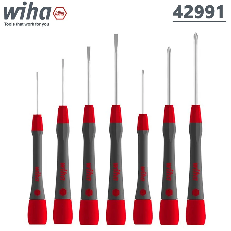 

Wiha 42991 7 Pcs Precision Screwdriver Set PicoFinish ESD Phillips Slotted Ergonomic Handle Design Comfortable Operation