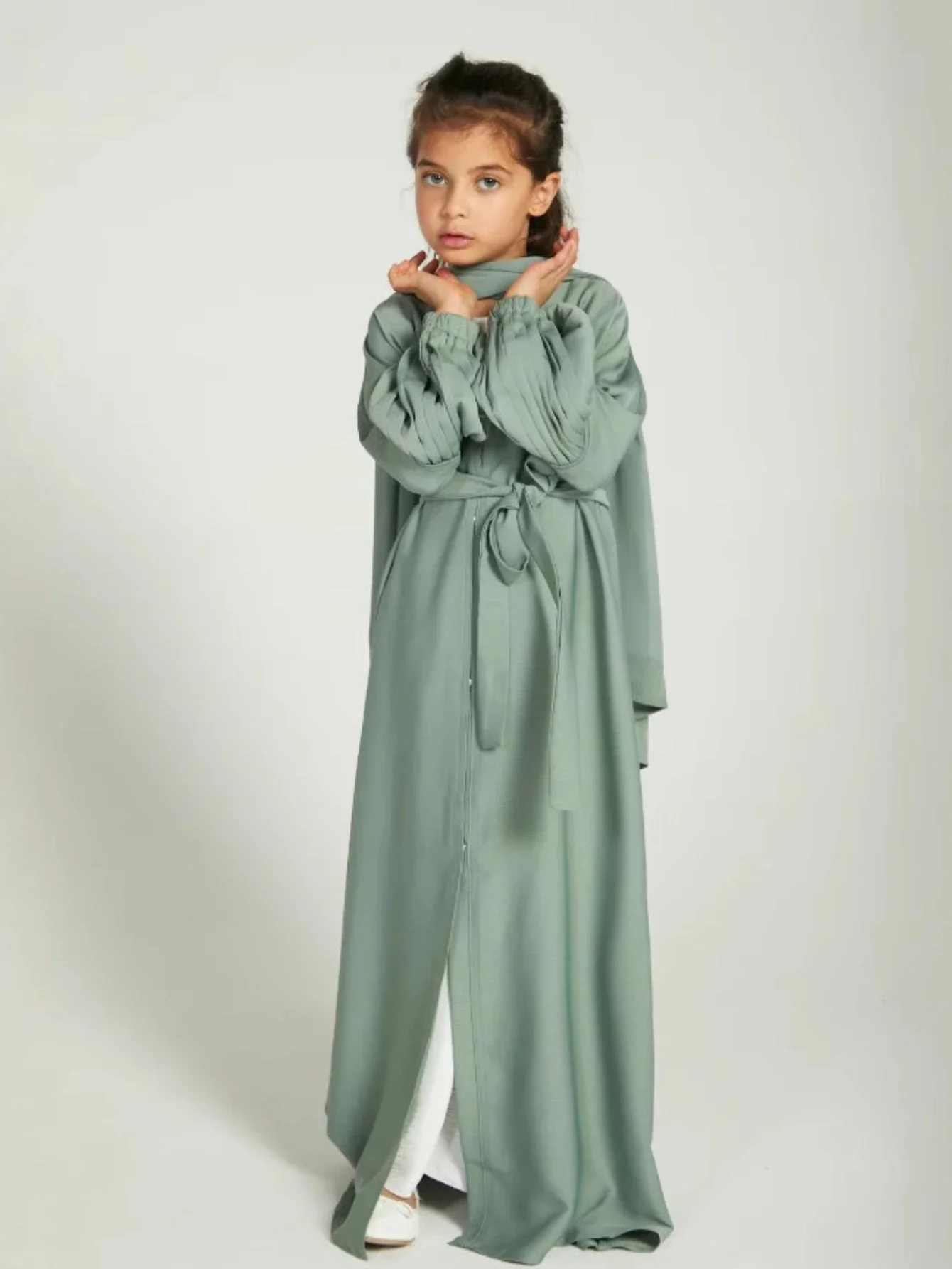Eid Meisjes Jurk Abaya Sjaal Moslim Ramadan Jalabiya Effen Kid Kind Vest Dubai Lange Gewaad Marokko Kaftan Vestidos Largos 2025