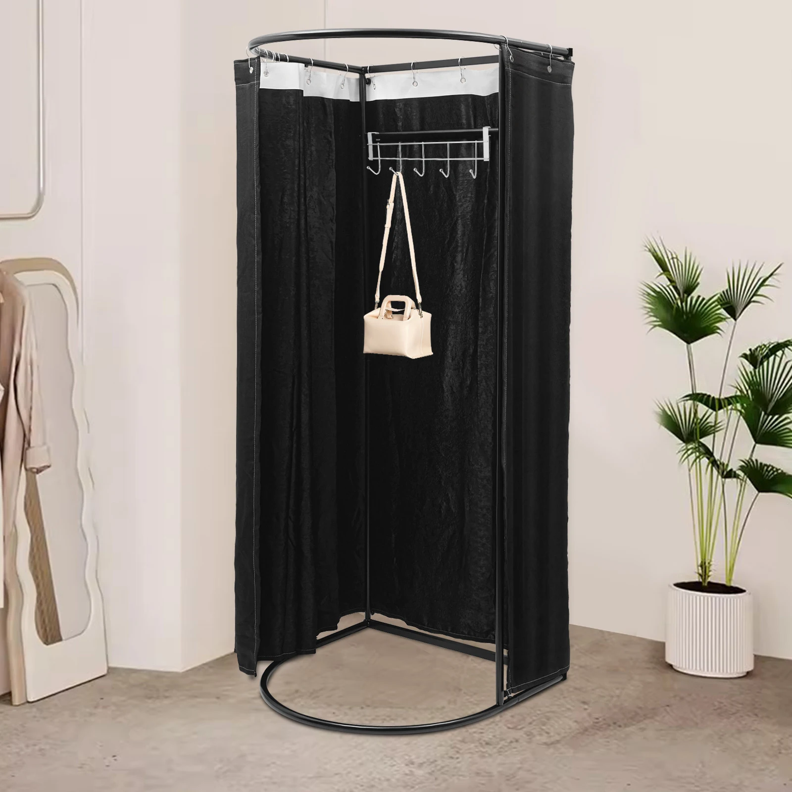 Black Movable Fitting Room Frame With Curtain Freestanding Sturdy and Durable High Load-bearing Capacity