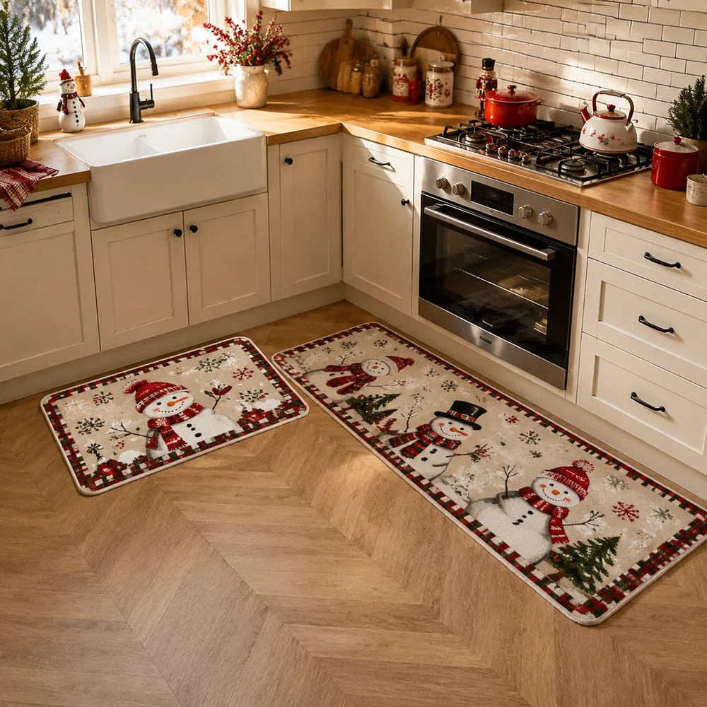 VIKAMA's Newly Launched Popular Christmas Decor Rug 1pc/2pc Suitable For Kitchens Dining Rooms And Entrance Areas Easy To Clean.