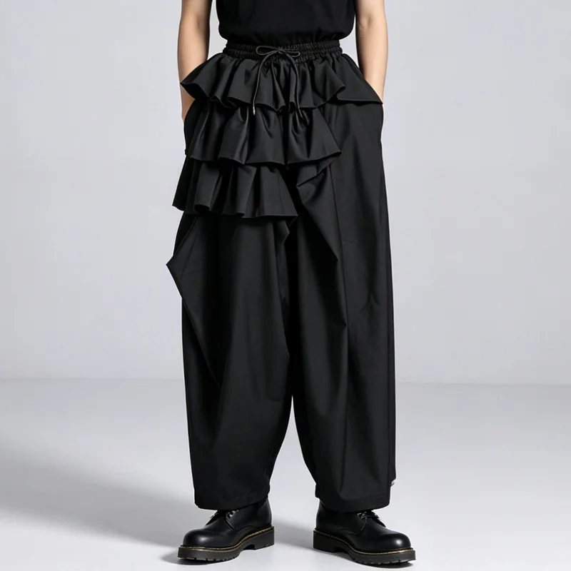 Men'S Casual Pants, Dark And Asymmetrical Design, Loose-Fitting, High-Waisted, Wide-Leg, Long Pants, 24048, Casual Pants for Men