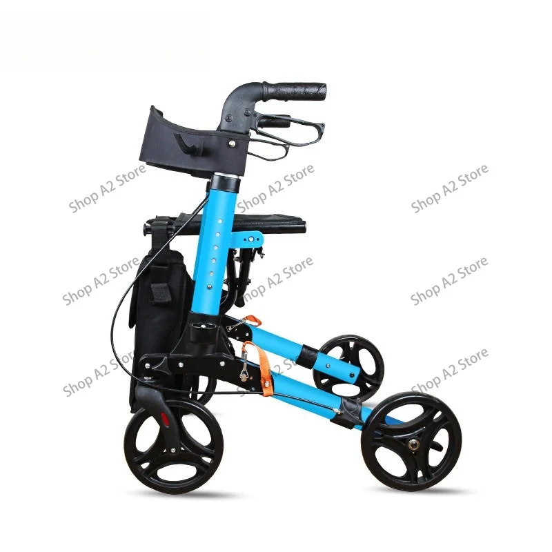 Heavy Duty Aluminum Alloy Elderly Rehabilitation Walker Shopping Trolley Foldable Hand Push Cart with Brake Assistive Walking