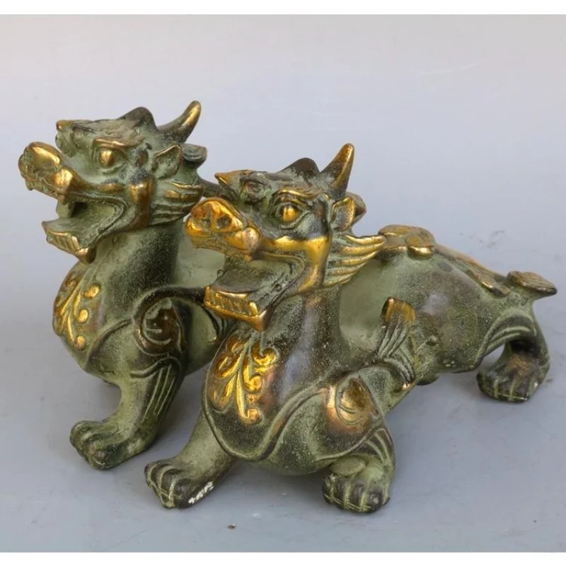 

Antique Bronze Collection Imitation Pure Copper Gilded Pixiu Ornaments Pair Home Decor Gift