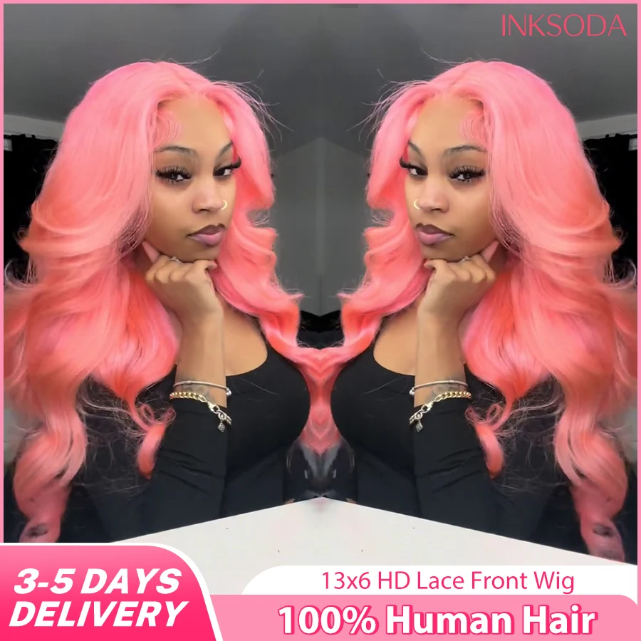 

Pink Body Wave Human Hair Wigs 13x6 HD Lace Frontal Wig 30 Inch 13x4 Lace Front Pre Plucked Brazilian Hair For Women 220 Density