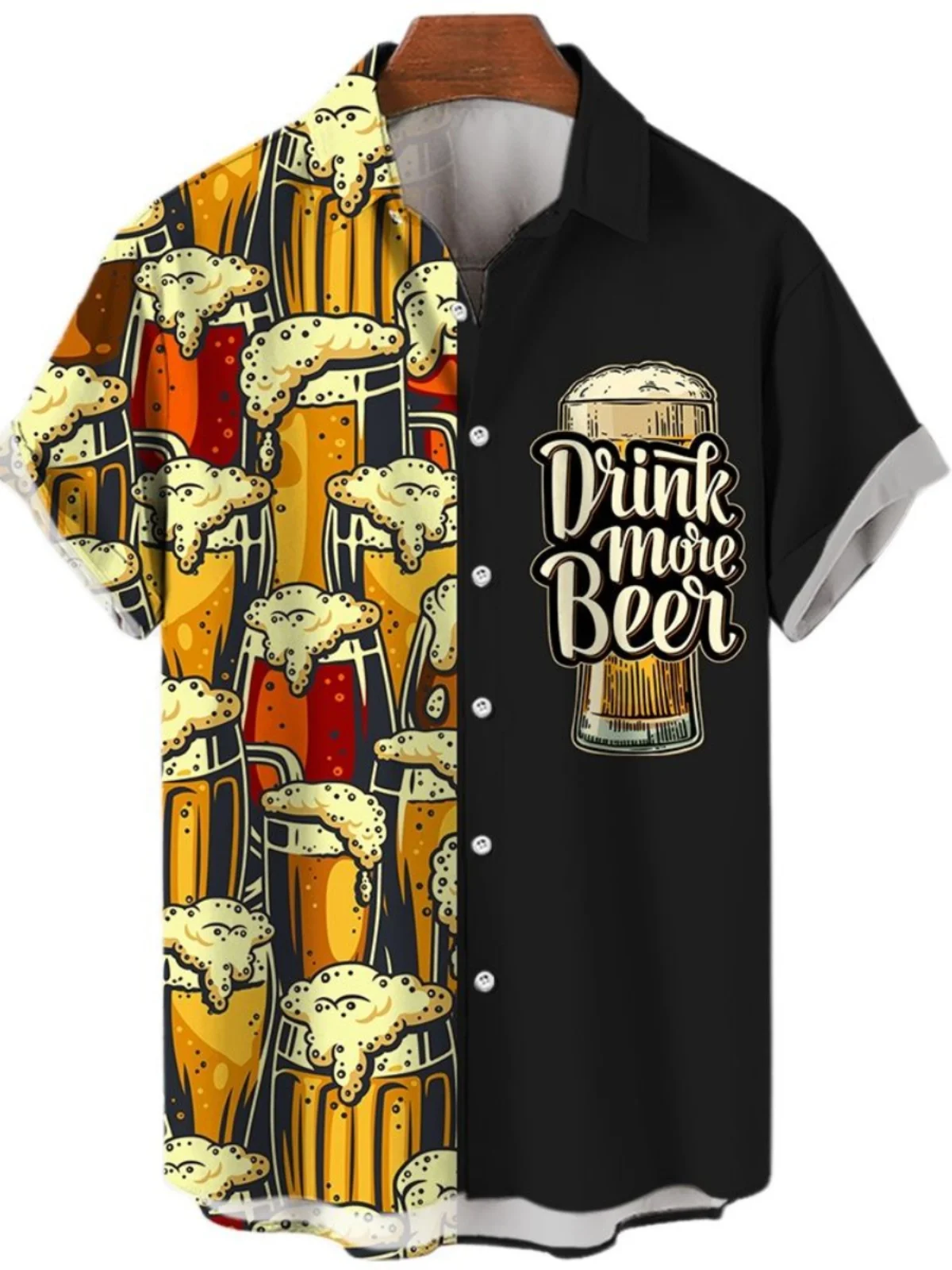 

Loose Fit 3D Beer Print Collared irt ort Sve Street Sle Casual M Faion China Made Ultra ort Length Open Cardigan