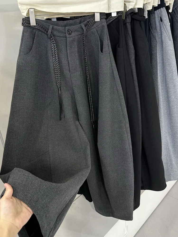Ay laine Fce doublé pantalon à jambes larges femmes taille haute ample droit costume décontracté pantalon automne hiver nouveau Sle trajet