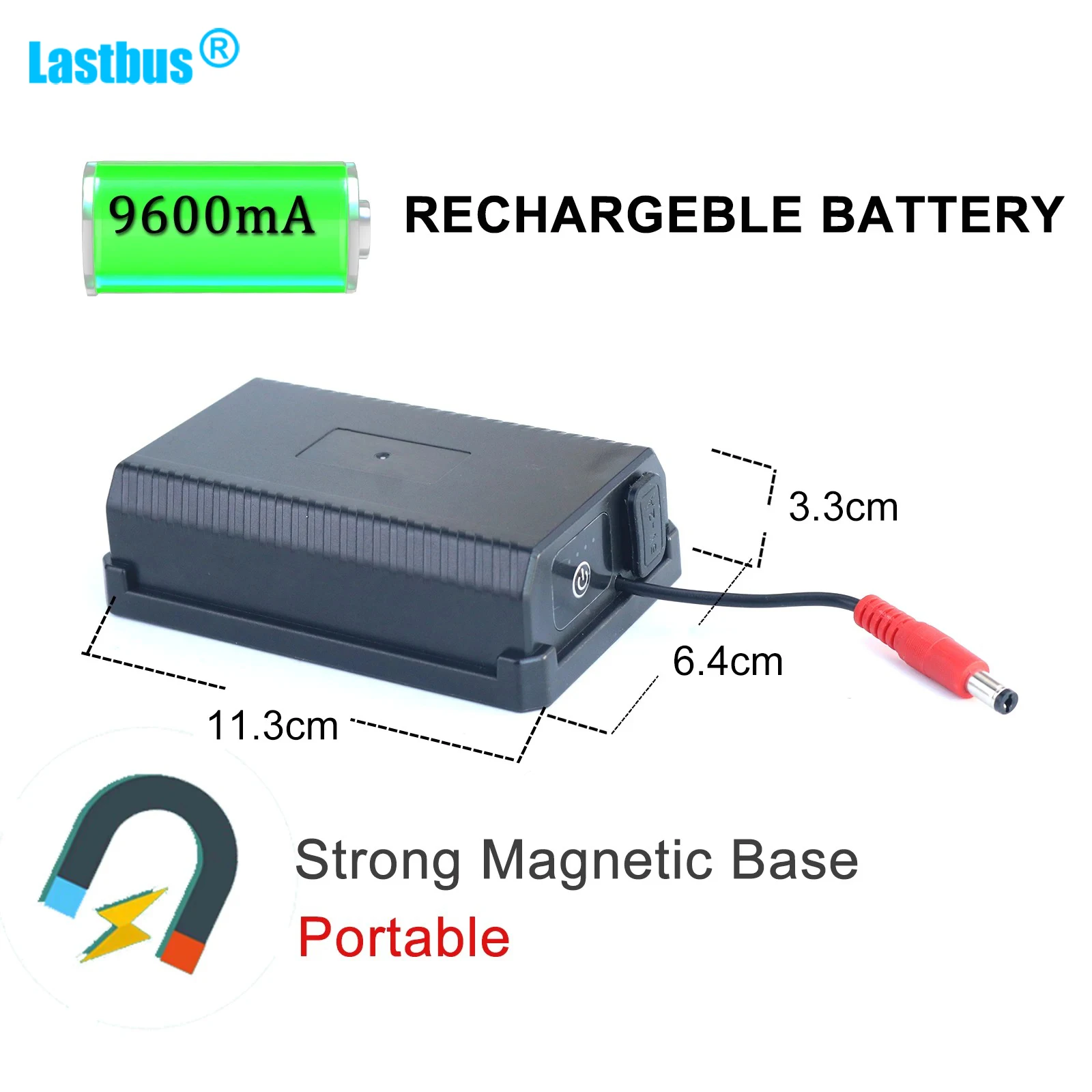 

Lastbus 9600mA Rechargeable Battery Power Bank Magnetic Base Waterproof For Car DVR Monitor & Wireless Backup Camera
