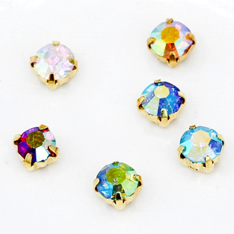 3/4/5/6mm Shiny Colorful AB Crystal Glass Sew on Rhinestone Stones For DIY Wedding Clothes Dress Handbag Claw Sewing Decor