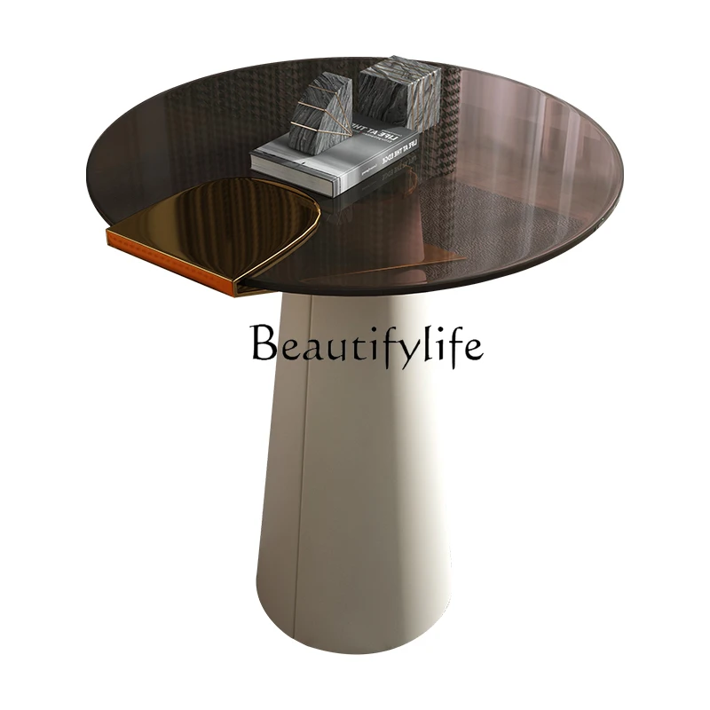 Italian Minimalist Light Luxury Corner Table Minimalist Glass Balcony Small Coffee Table Sofa Side Cabinet