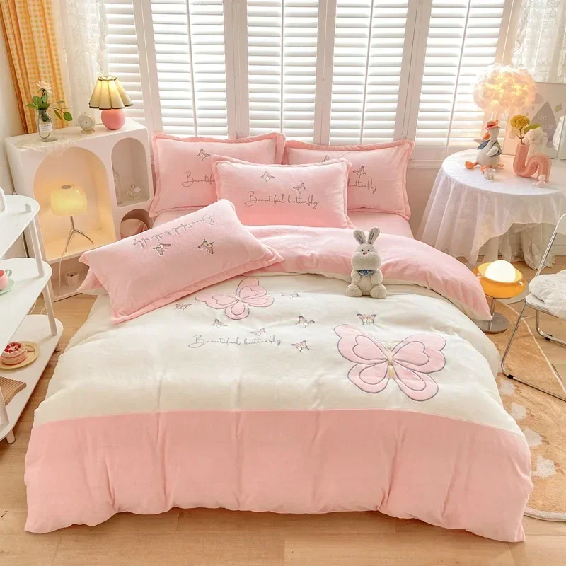 Autumn and Winter Warm Skin Care Gift Wholesale Milk Plush Bed Sheet Set of Four