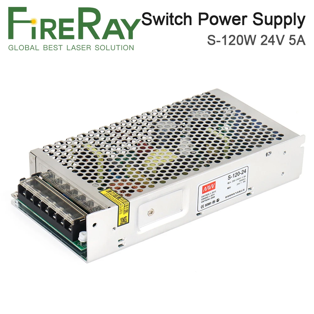 FireRay MeanWell 120W Switch Power Supply S-120-24 24V 5A لوحدة التحكم بالليزر Co2