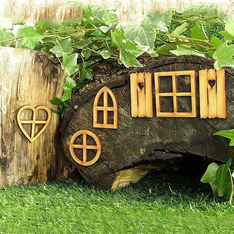 Wooden Fairy Garden Door,Miniature Garden Buildings , Garden Sculptures And Statues Durable Easy Install