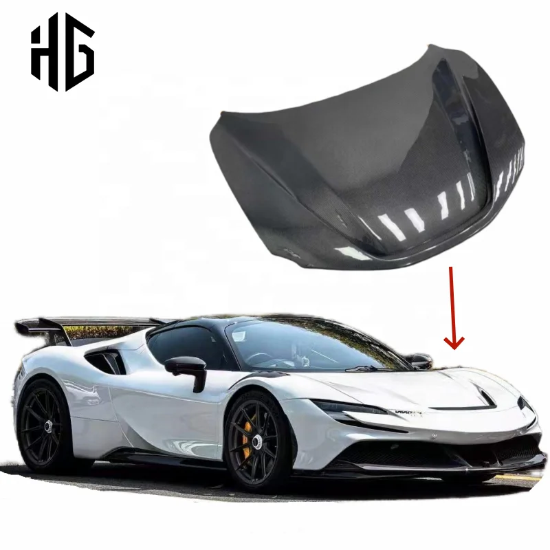 

Vehicle Modification Carbon Fiber Car Front Bumper OEM Style Engine Hood Body Kit For Ferrari Sf90 OEM Car Hood Bonnet Covers