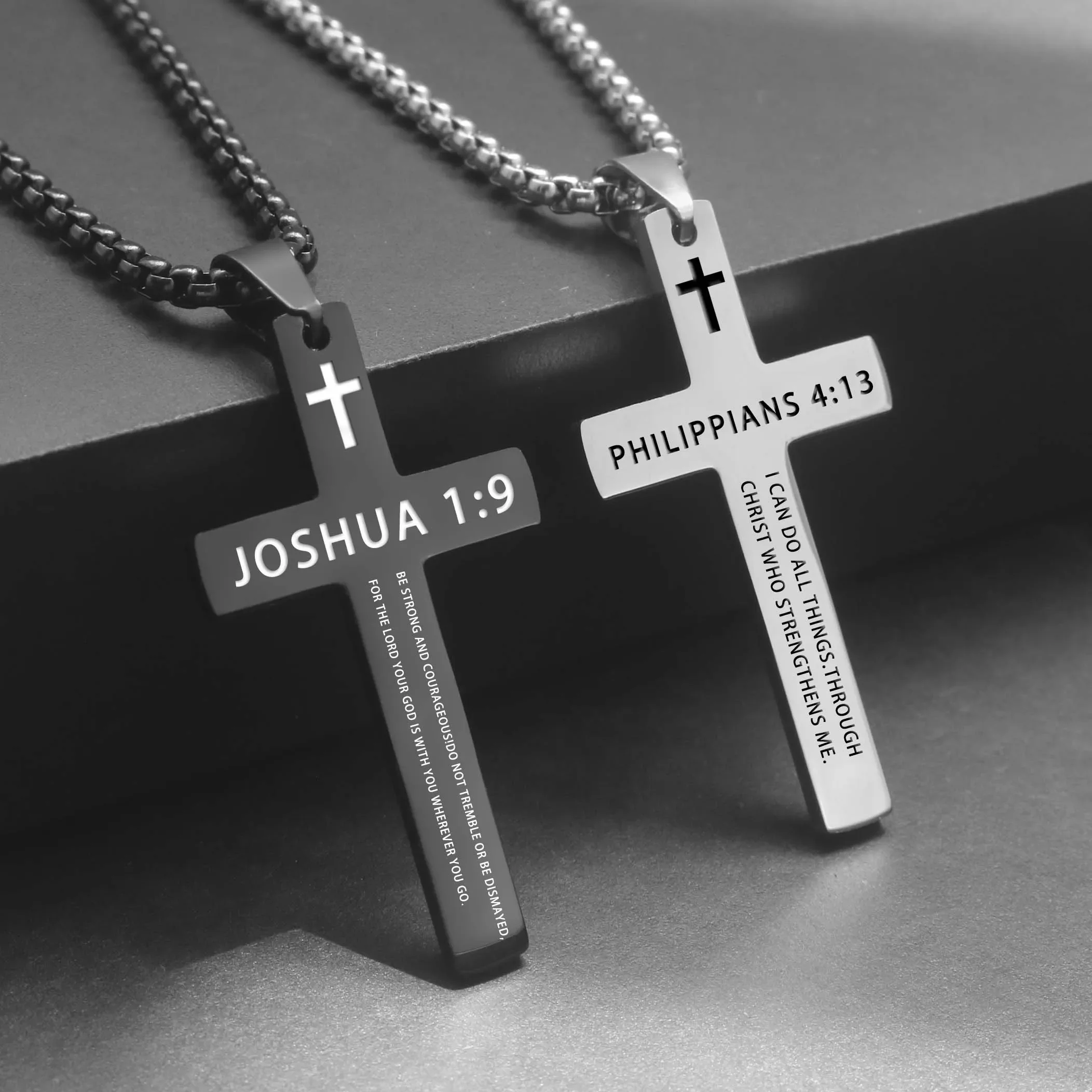 

1PC 304L Stainless Steel Bible Verse Necklace for Men Jesus Cross Necklace Men Spiritual Jewelry