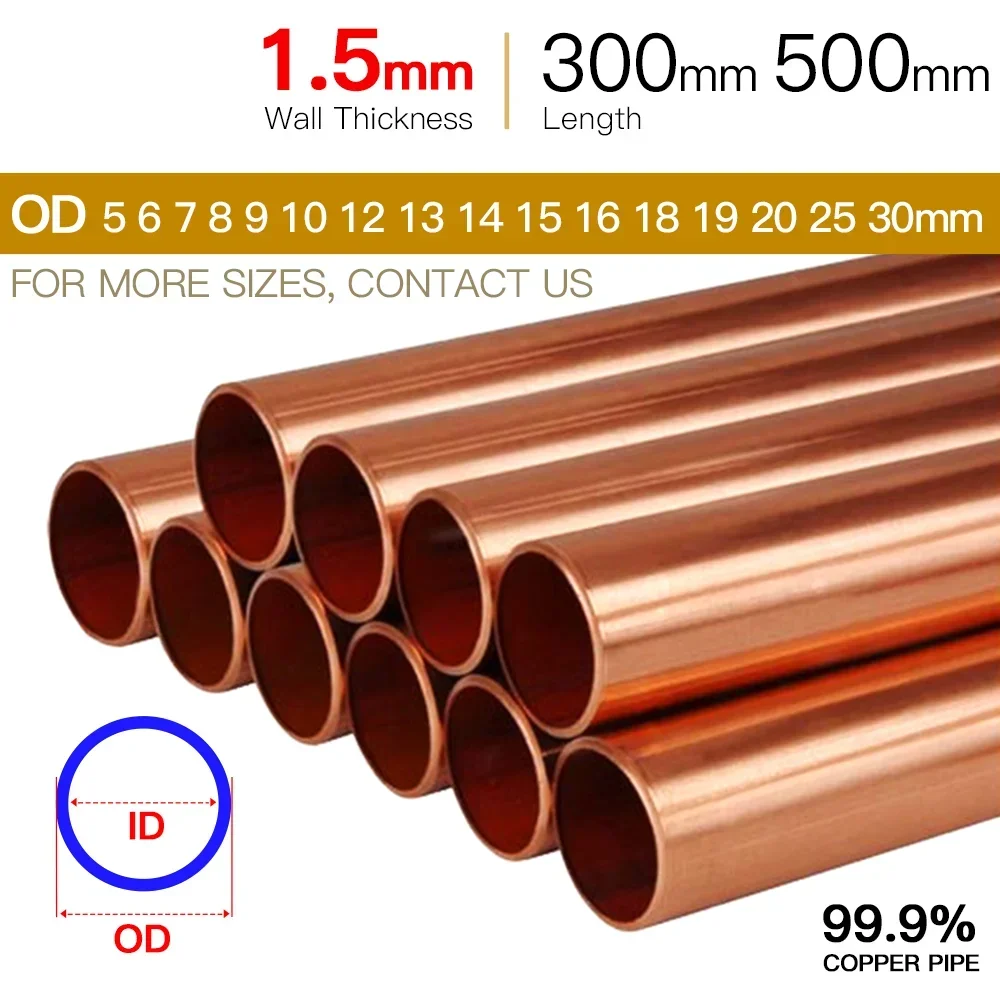 

Copper pipe 1.5mm wall thickness 5-30mm OD 300mm 500mm length tubule Hollow straight round cooper tube piping