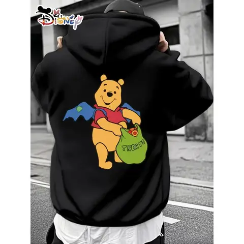 Autumn/Winter Disney Men's Winnie The Pooh Halloween Cartoon Style Printed Hoodie Comfortable Round Neck Casual Dressing