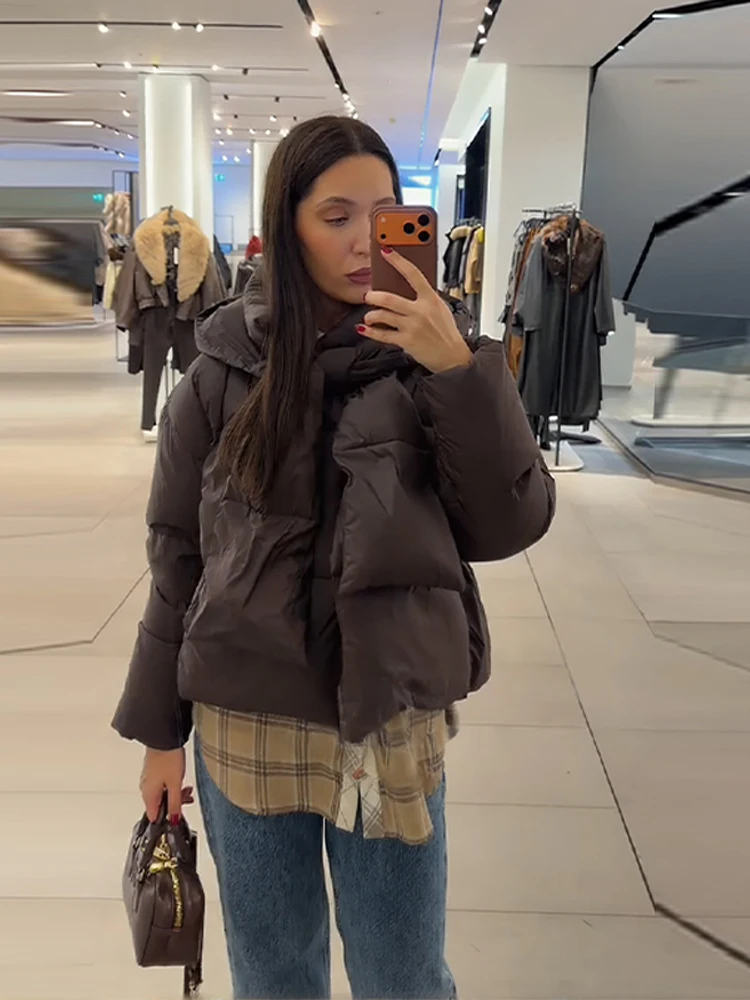 

Fashion Detachable Scarf Collar Hooded Cotton Coat Women Solid Full Sleeve Pocket Thicken Warm Jacket 2025 Winter Lady Outwear