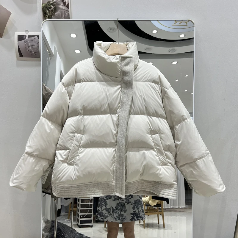 

Women's Stand Collar Down Jackets Fall Winter Thick Thermal Windproof Solid Color Short Loose Office Lady Outerwears