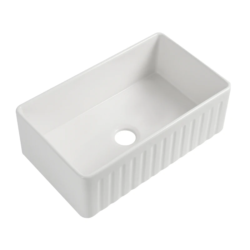 وعاء بتصميم نظيف سهل Fireclay يعمل بالوعة المسطحة المقاومة للبقع Fireclay 33 لتر × 20 وات حوض مطبخ المزرعة مع شبكة وسلالة