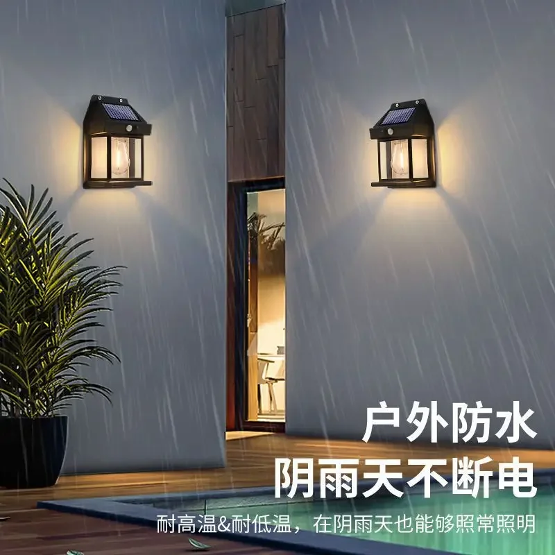 

Новинка, наружная лампа на солнечной батарее, внешняя водонепроницаемая лампа с вольфрамовым проводом, Индукционная лампа для двора, сада, виллы, ночное освещение