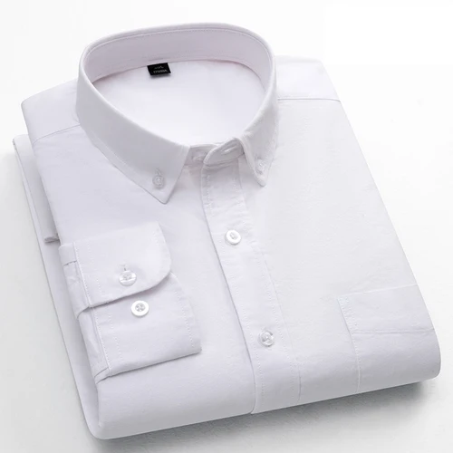 Imagen 2 del producto Camisa de manga larga de algodón 100% de ajuste clásico para hombre, top informal ajustado con un solo bolsillo, ropa de oficina Oxford suave de color sólido