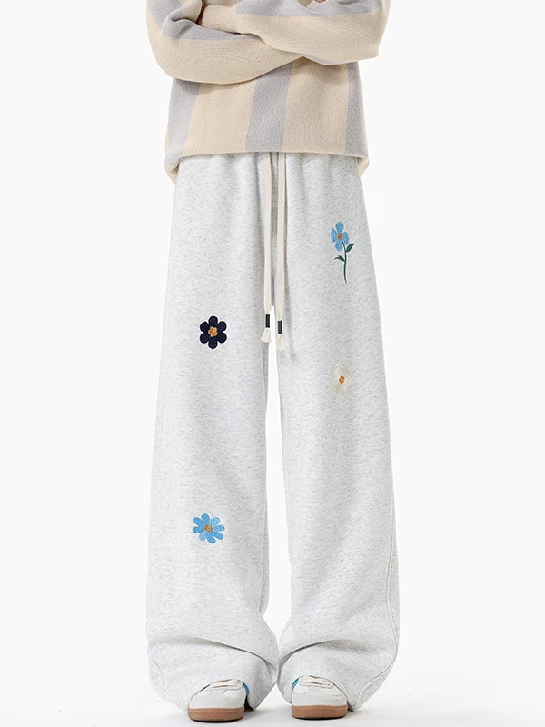 

Мужские зимние спортивные брюки свободного кроя с цветочной вышивкой, прямые, драпированные, для мальчиков