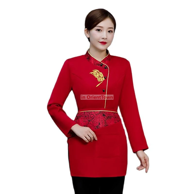 Food Service Uniform Long Sleeve Hotel , Coffee Shop Waiter Clothing Vintage Style Restaurant Work Wear For Men And Women