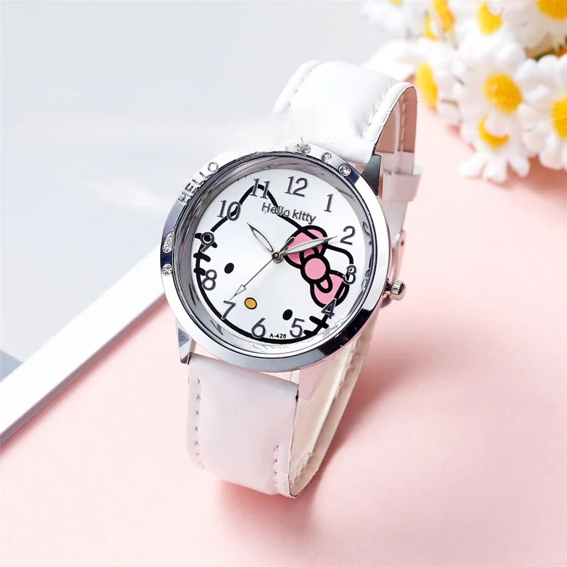 ساعة كوارتز للأطفال من سانريو هالو كيتي، حزام سيليكون كرتوني، لعبة هدية عيد ميلاد للطلاب
