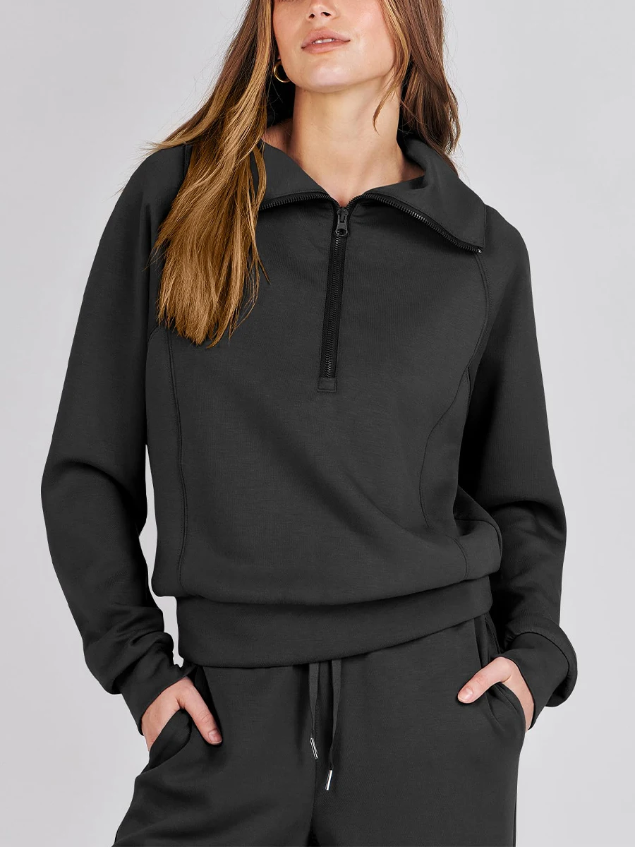 Tenues de survêtement 2 pièces pour femmes, manches longues, demi-fermeture éclair, sweat-shirt, pantalons de survêtement, ensemble de salon, survêtements, 2023