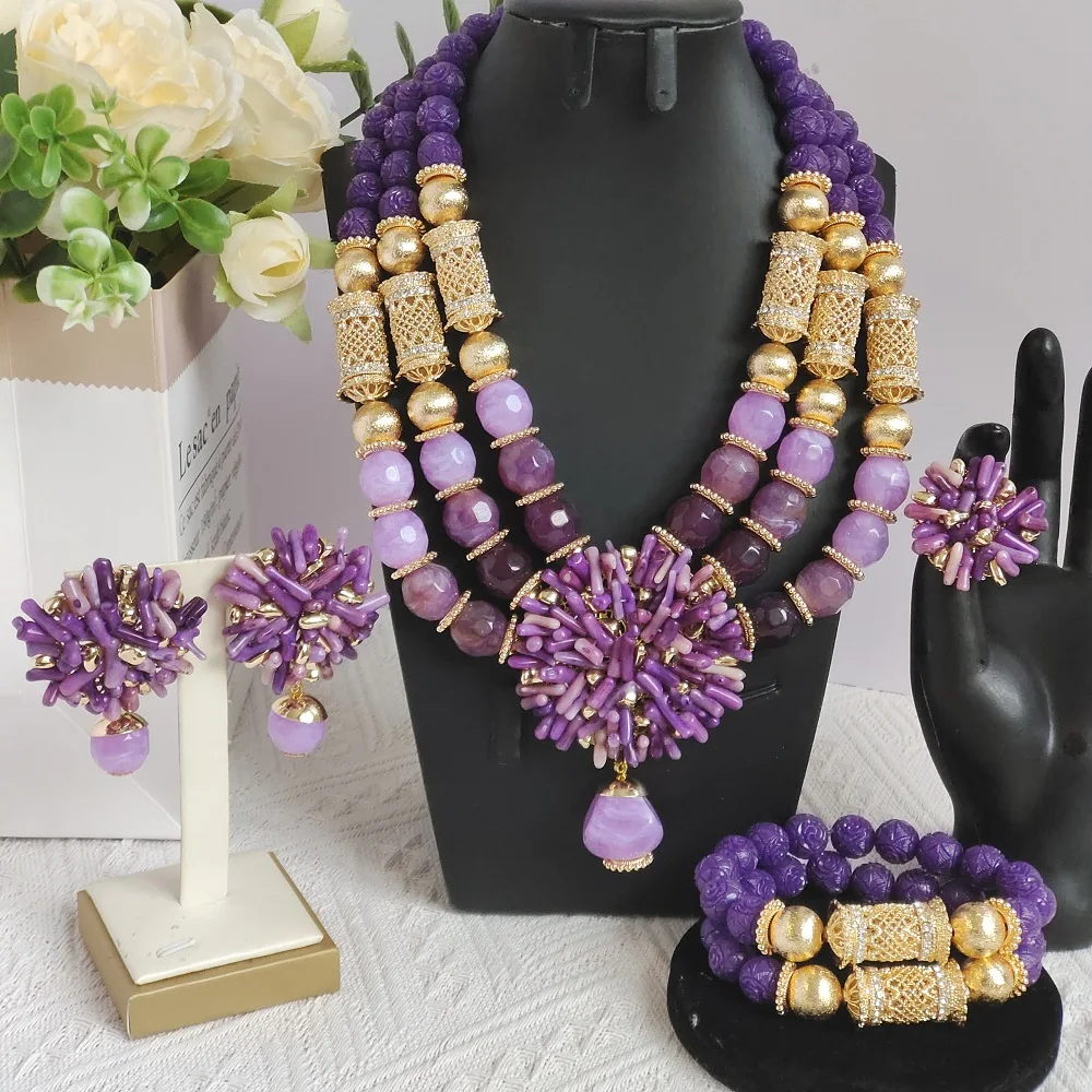 

Laanc purple nigerian coral bead jewelry set wedding