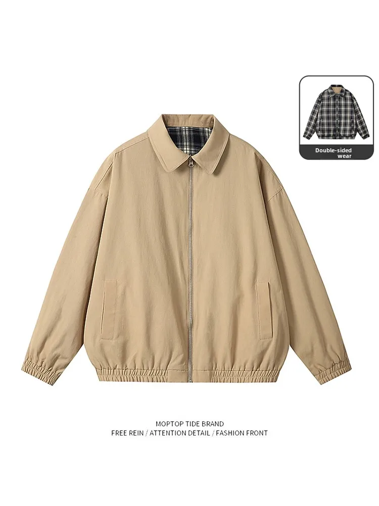 

Двусторонняя одежда, винтажная клетчатая куртка с воротником Харрингтона, мужская и женская осенняя модная брендовая верхняя одежда для пар