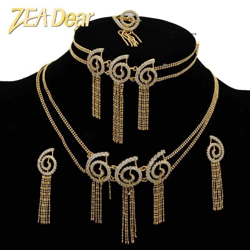 

ZEADear Italian 18K Dubai Gold Color Jewelry Sets Fashion Vintage Tasse Earrings Necklace Bracelet Ring For Women Wedding Party