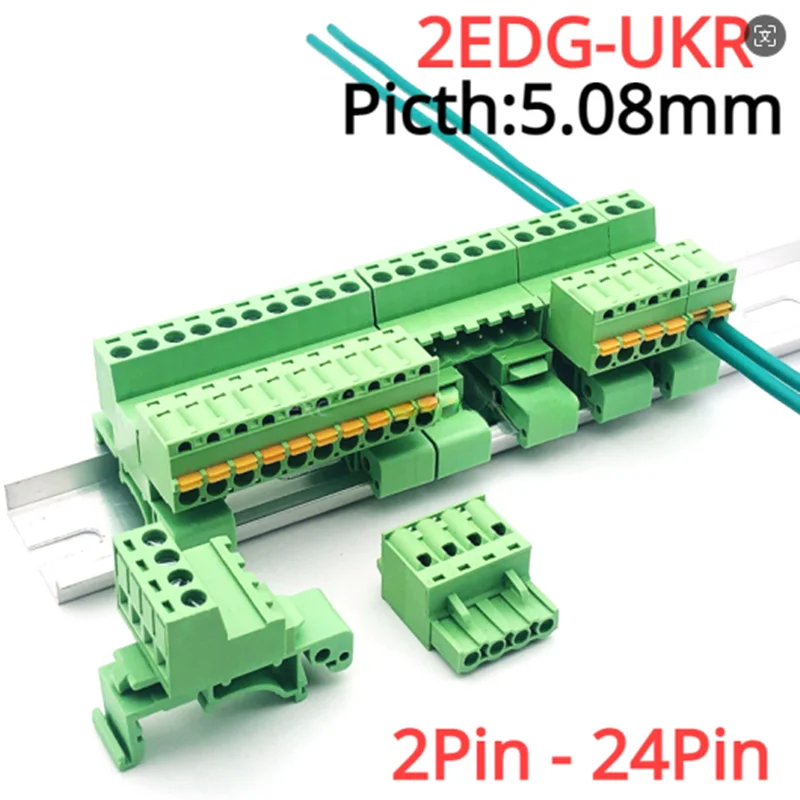 2EDG-UKR-5.08mm Rail Mounted Plug-in Terminal Block Connector 2EDG 5.08mm 2P 3P 4P5P-24Pin Screw Free Guide Rail Docking KD Plug