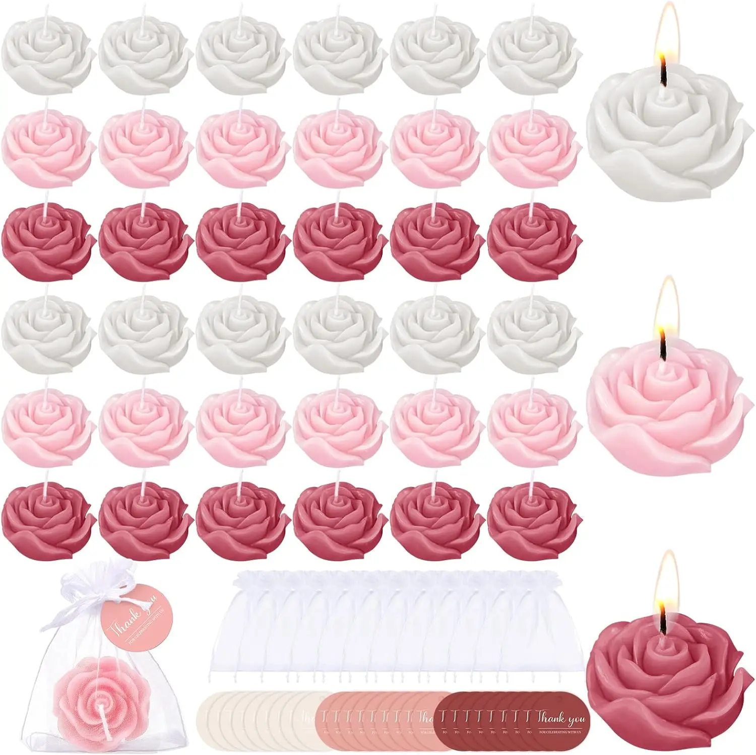 

50 Set Flower Candles Wedding Favor for Guests Mini Dusty Pink Rose Shaped Tealight Candles for