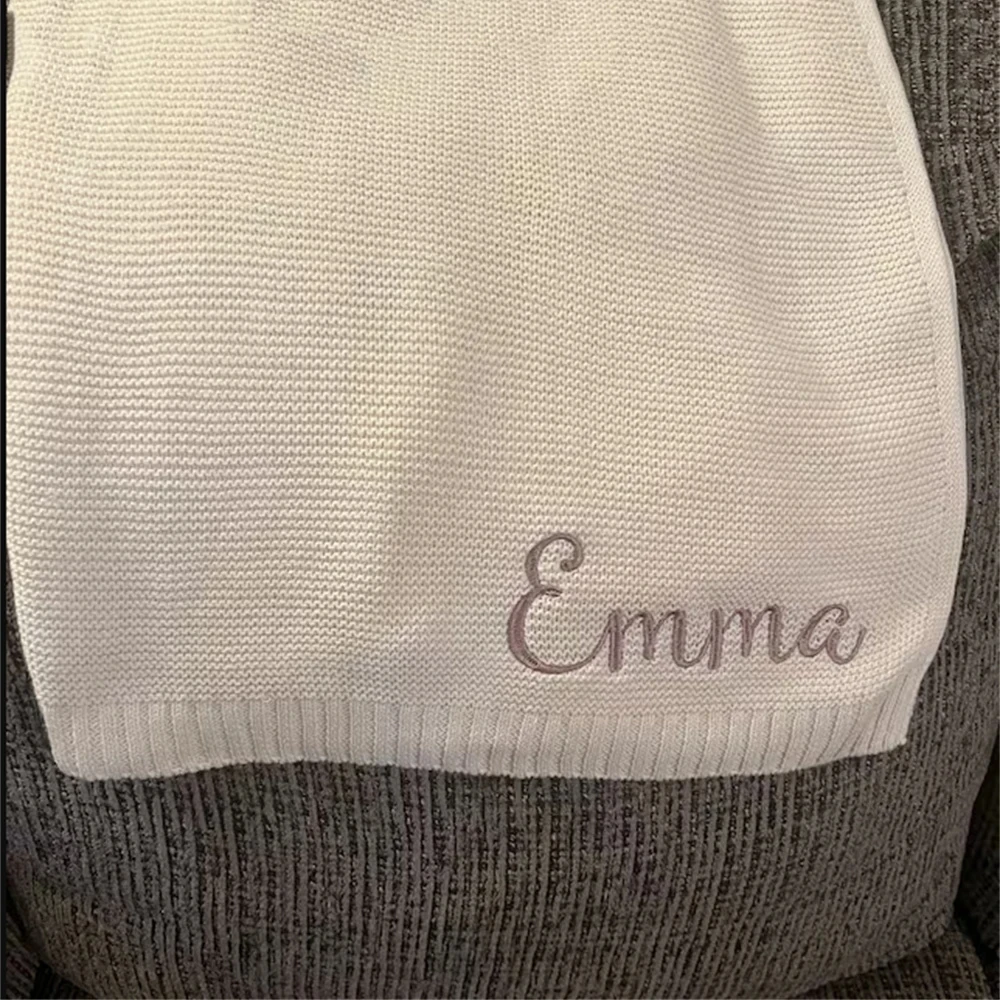 Knitted Baby Blanket Personalized Name Baby Shower Newborn Baby Gift Soft Breathable Blanket Embroidered Kids Cotton Nap Blanket