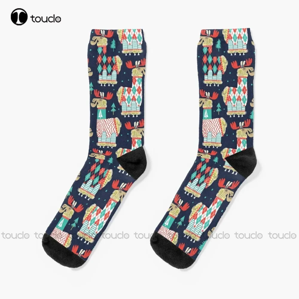 Christmas Llamas-Dark Background Socks Red Socks Christmas Gift Unisex Adult Teen Youth Socks Custom 360° Digital Print