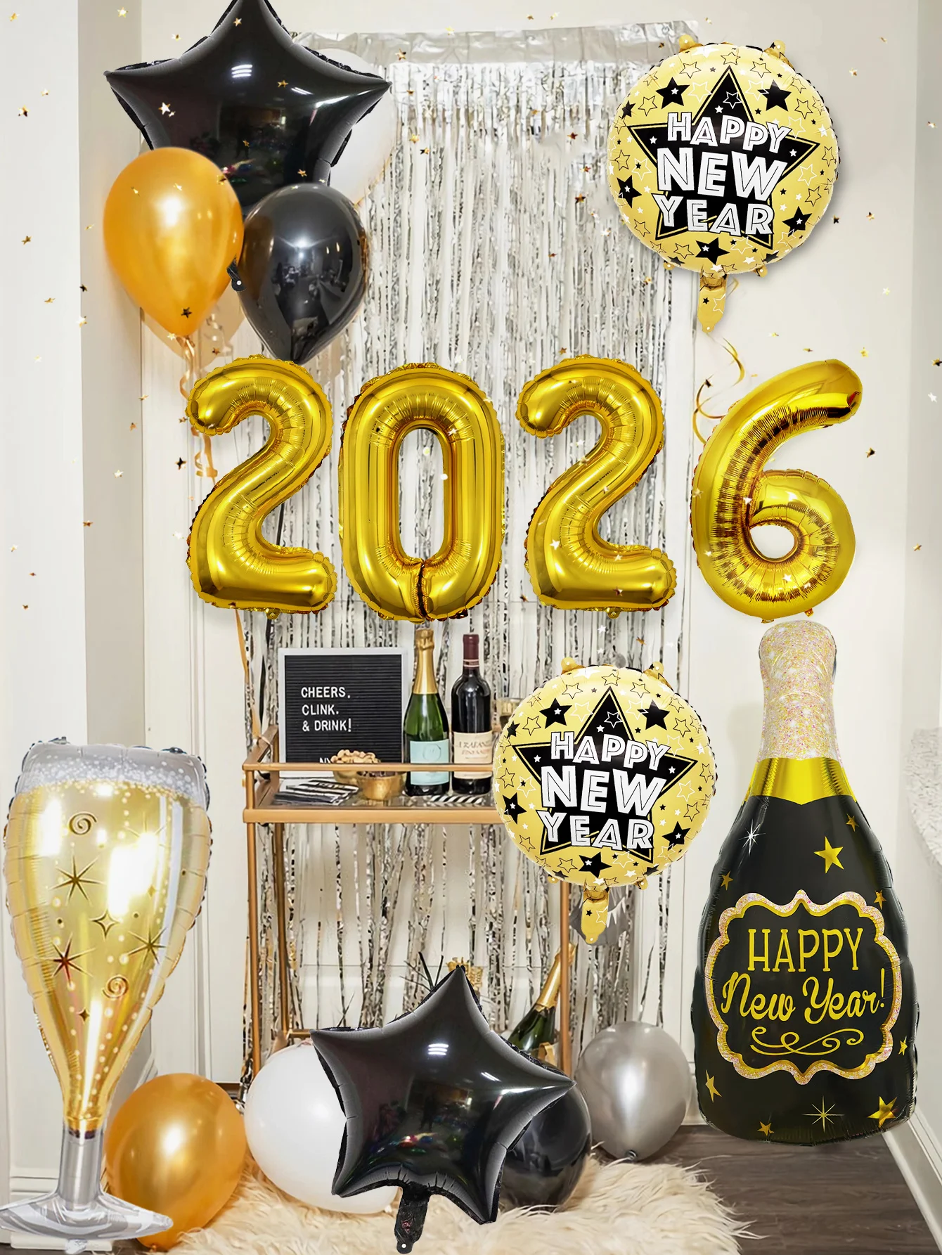 10 قطع/مجموعة بالونات رأس السنة، مناسبة لحفلة رأس السنة الجديدة 2026، لوازم تزيين حفلات رأس السنة الجديدة، موضوع السنة الجديدة
