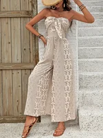 2026 Summer New Bohemian Style Strapless Jumpsuit Vacation Style Printed High-Waisted Wide-Leg Pants Women's Loose Beach Jumpsuit