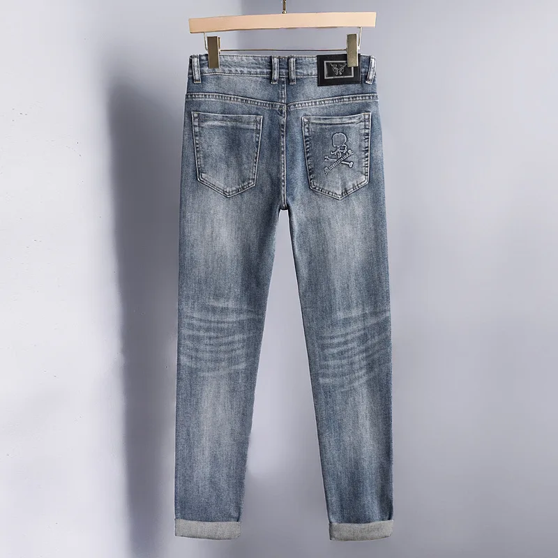 2024 Spring and Summer New Men's Simplicity Jeans High-End Stretch Slim Fit Straight All-Matching Leisure Washed-out Long Pants