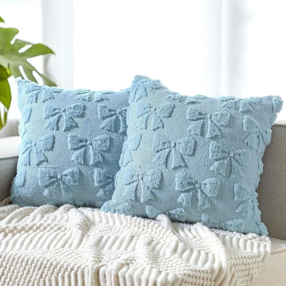 Super Soft Fluffy Pillow Cover Solid Color Bunny Bow and Daisy Throw Pillowcase 18x18 in Cushion Pillow Cover Living Room Decor