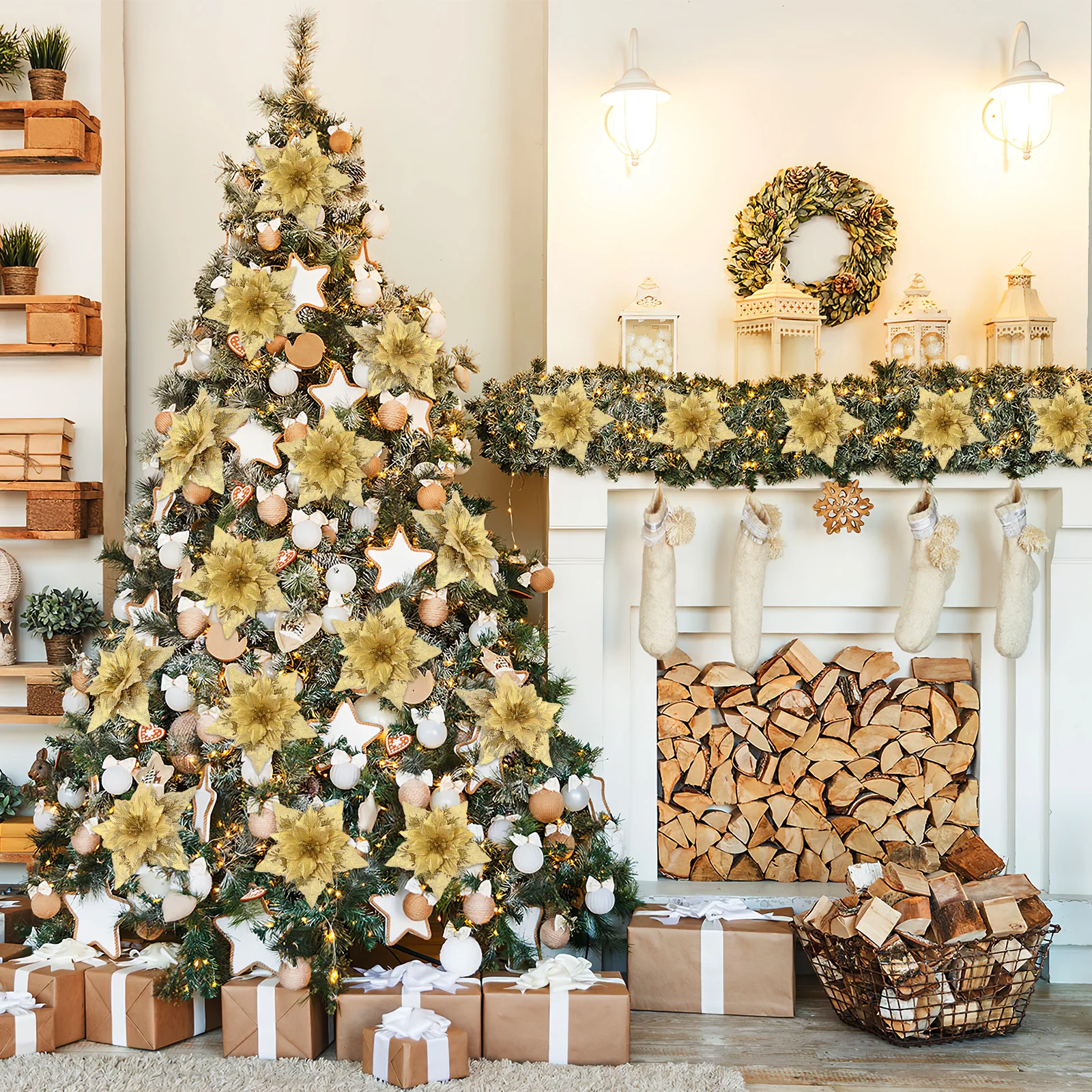 

Xmas Flowers Christmas Poinsettia Artificial Tree Decorations Pvc Stems Ornaments with