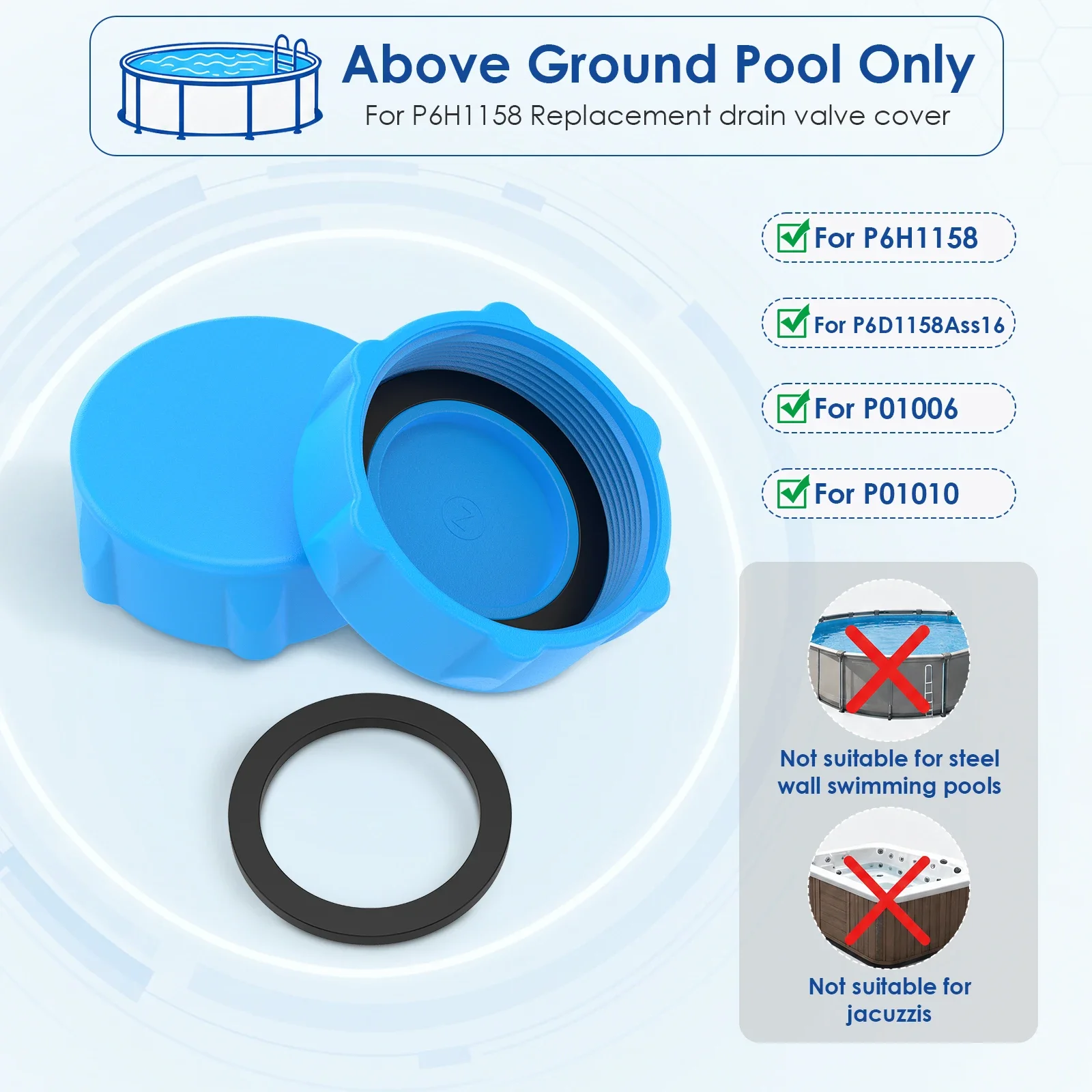 4/2pcs Pool Drain Valve Cap Replacement for P6H1158 2 Pack Leak Proof Thickened Plastic Threaded Water Stopper Cover For P01006