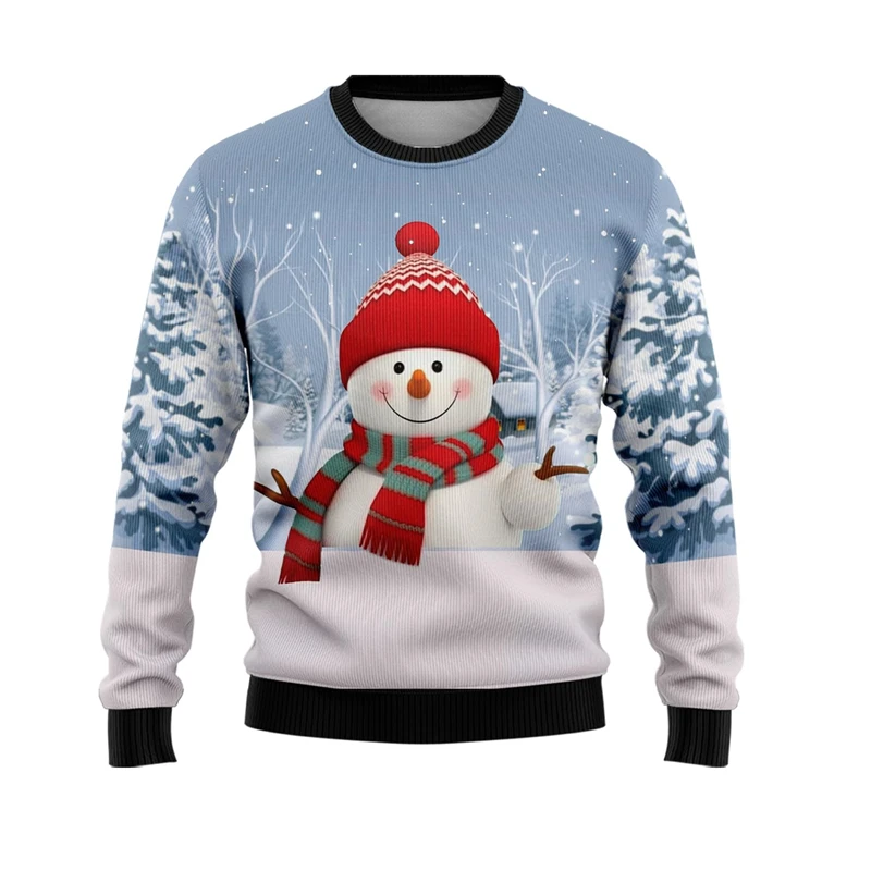 2024 New Autumn Snowman Christmas Sweaters For Women Clothes Cute Snow Man Crewneck Sweatshirt Cartoon Kids Pullover Unisex Tops