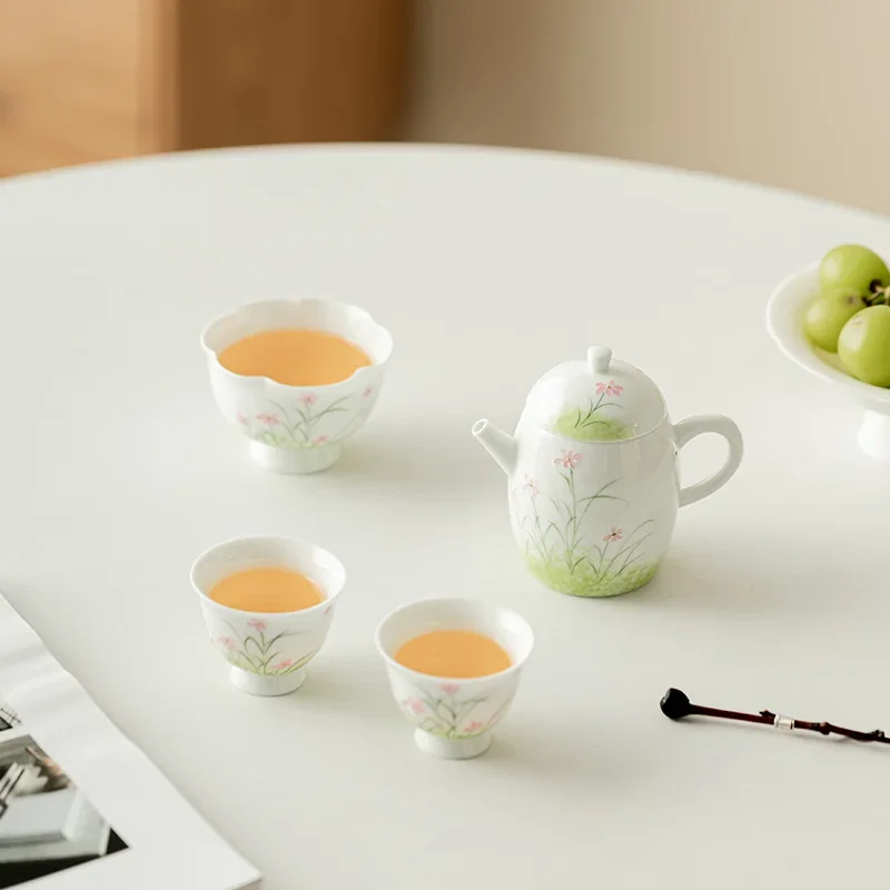 Hand-painted Grass and Flower Ceramic Teapot, Underglaze Color, High-looking Kung Fu Tea Set, One Pot Two Cups Master Cup Teacup